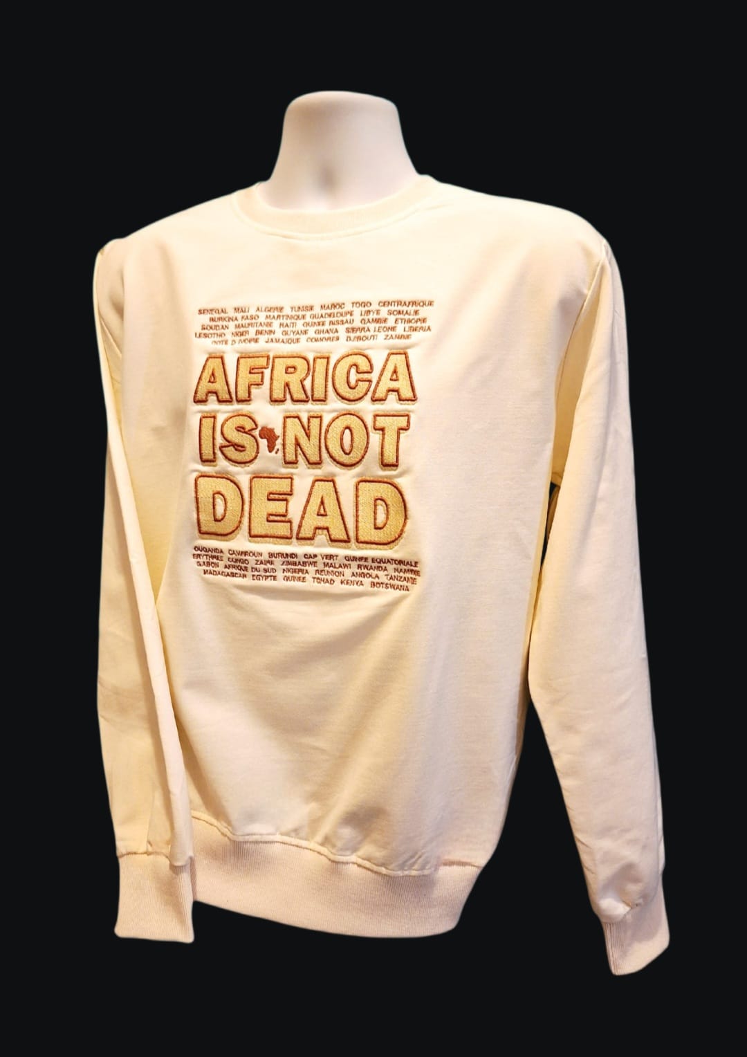 Sweat Léger Brodé "Africa Is Not Dead" — Broderie Ocre Clair